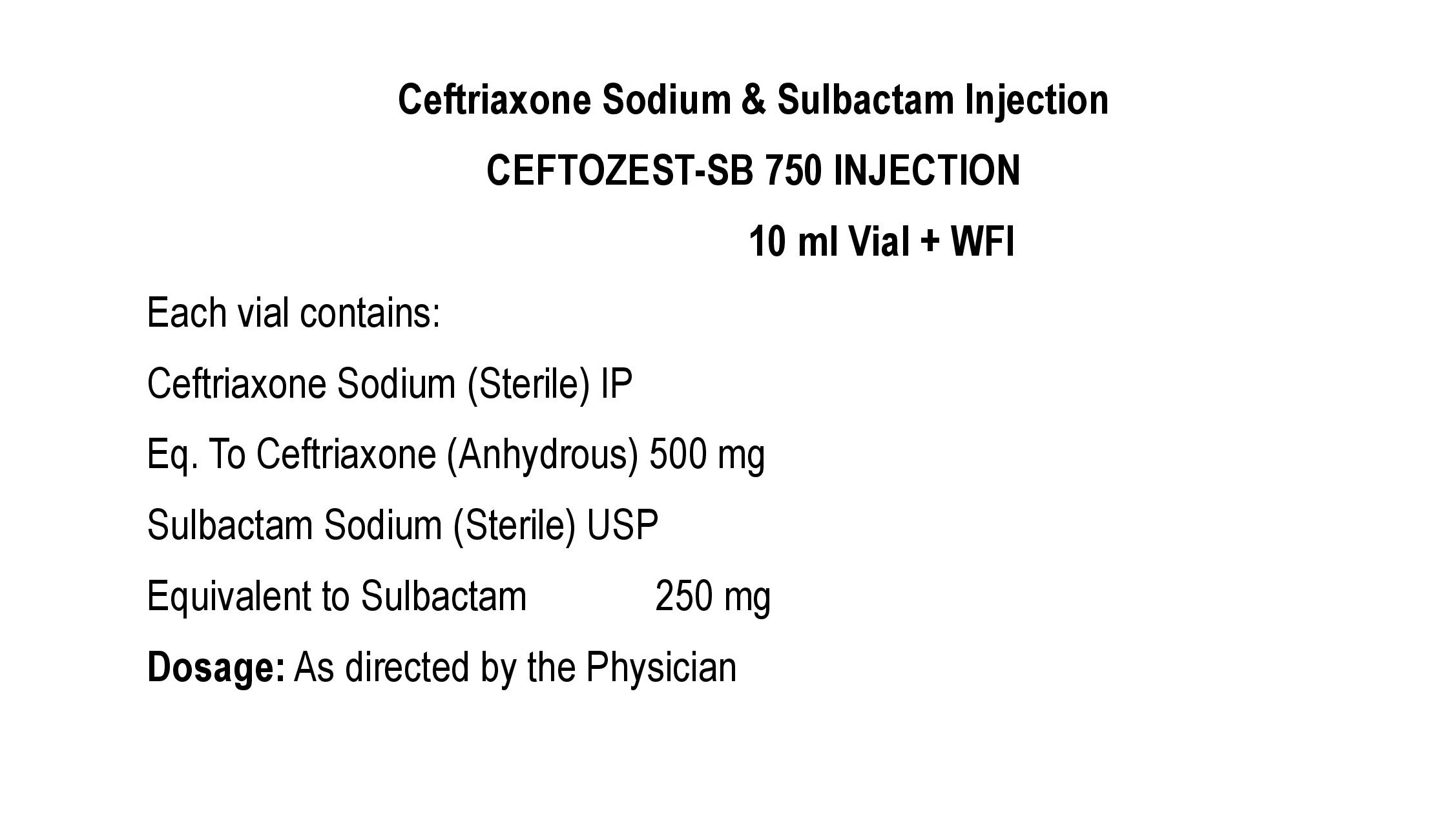 CEFTOZEST SB 750 INJECTION